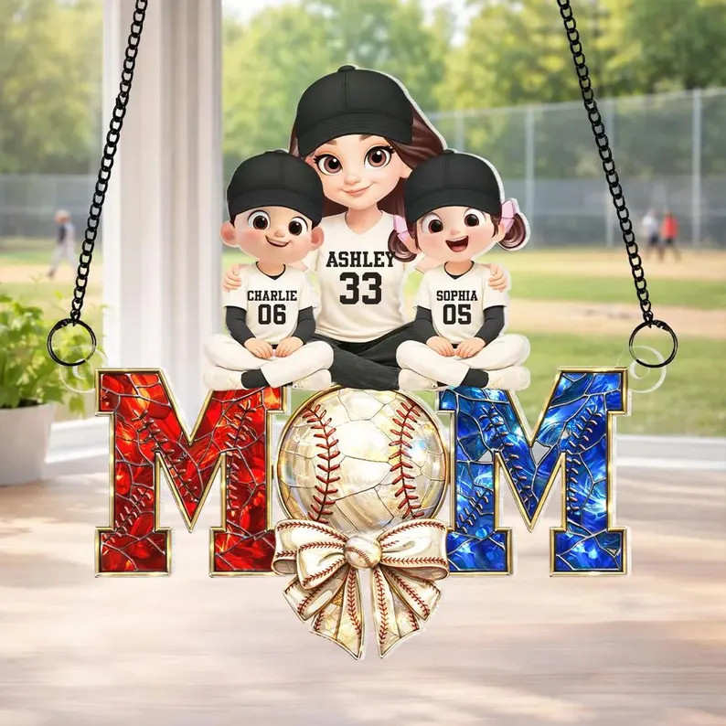 Personalized Baseball Mom Acrylic Suncatcher Custom Gift Decor