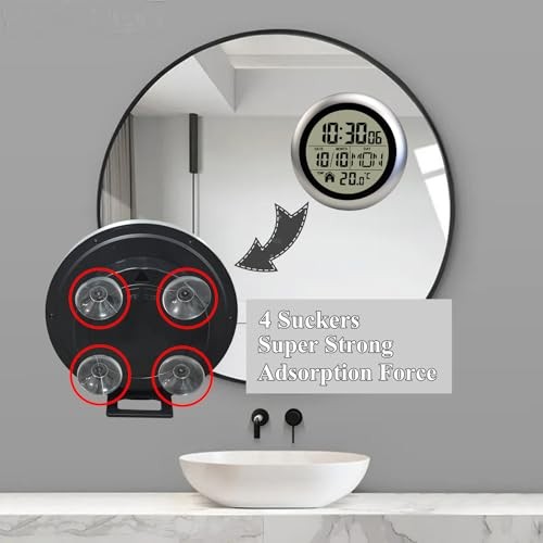 Digital Waterproof Shower Clock, Digital Wall Clock for Bathroom with Silver