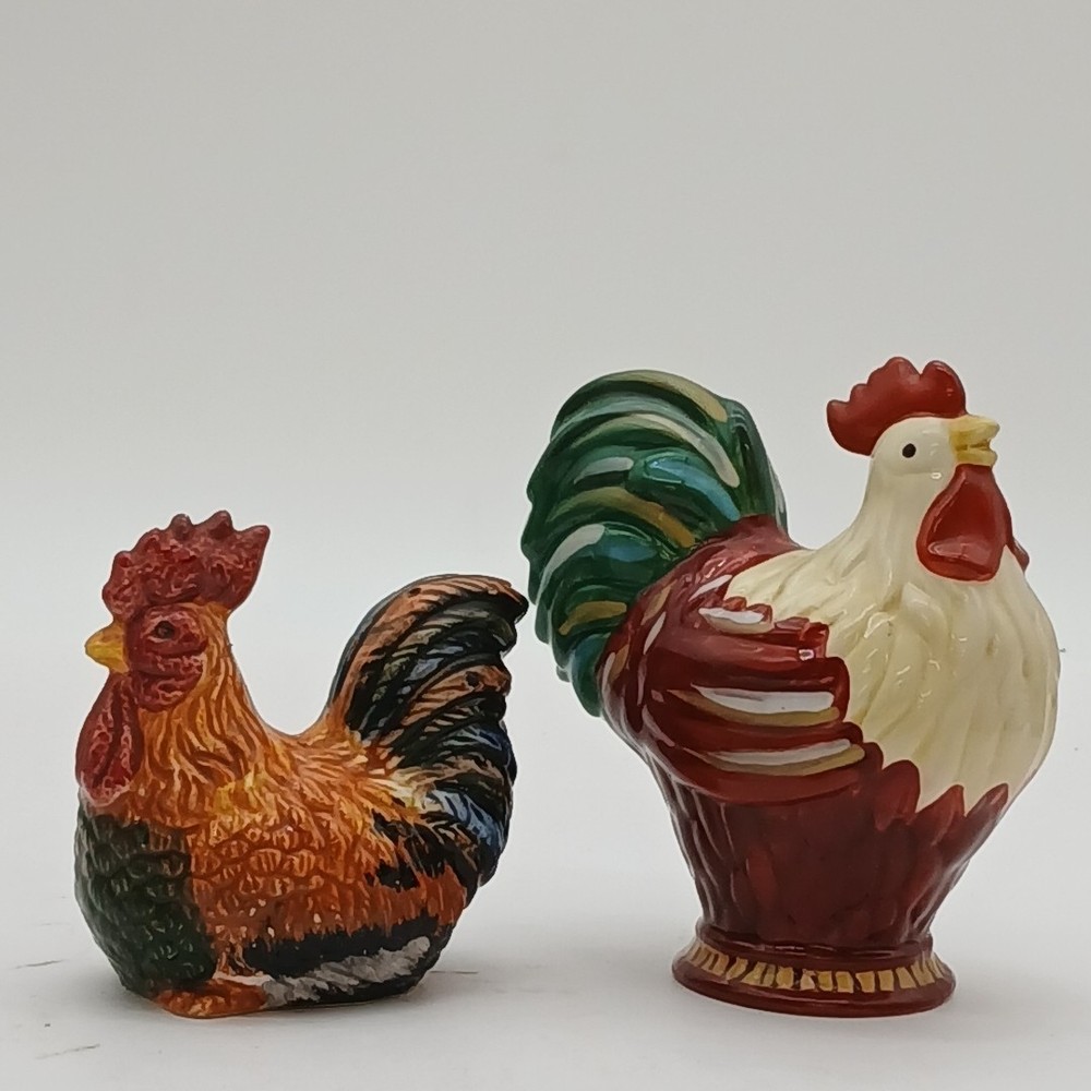 Hen & Rooster  Hand Painted Ceramic Pair