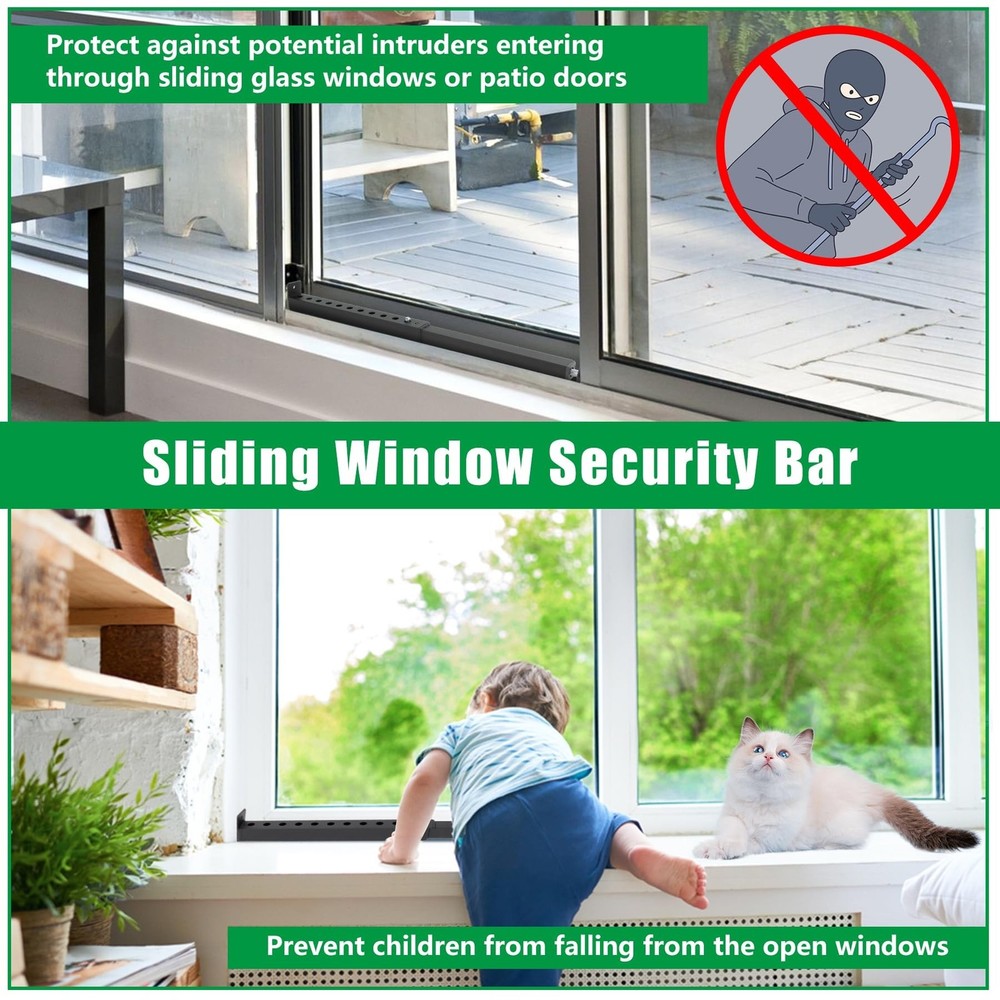 Forestchill Adjustable Window Security Bar, Extends from 17" to 32" Window Lo...