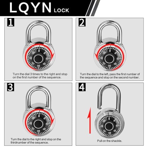 Combination Lock, Standard Dial Combination Lock, Pack of 8; 8 Pack Black