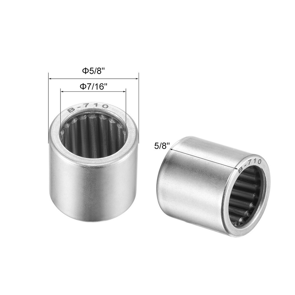 2Pack B710 Needle Roller Bearings 7/16"x5/8"x5/8" Open Full Complement Drawn Cup