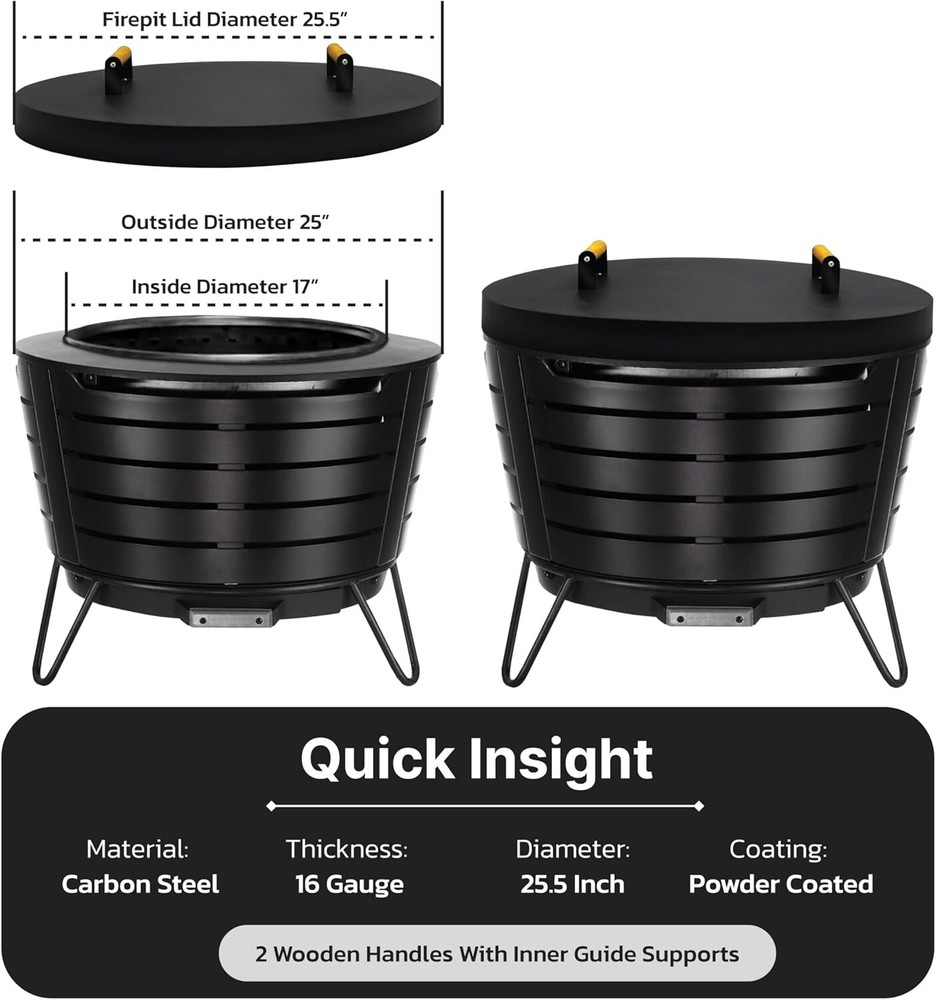 FEBTECH 25.5 inch Round Firepit Lid - Compatible for 25" Smokeless Fire Pit
