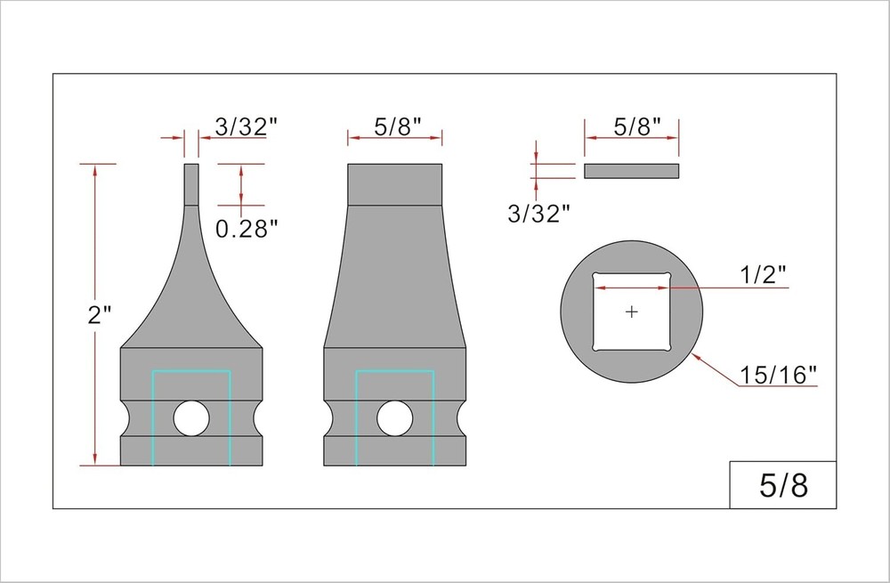 1/2" Drive Slotted Screwdriver Bit Socket,, 5/8" Width x 3/32" Thickness Tip