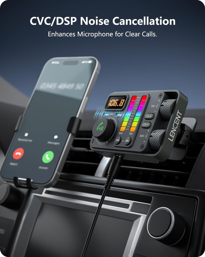 Advanced Bluetooth 5.3 FM Transmitter with Dual USB Charger & Noise Cancellation