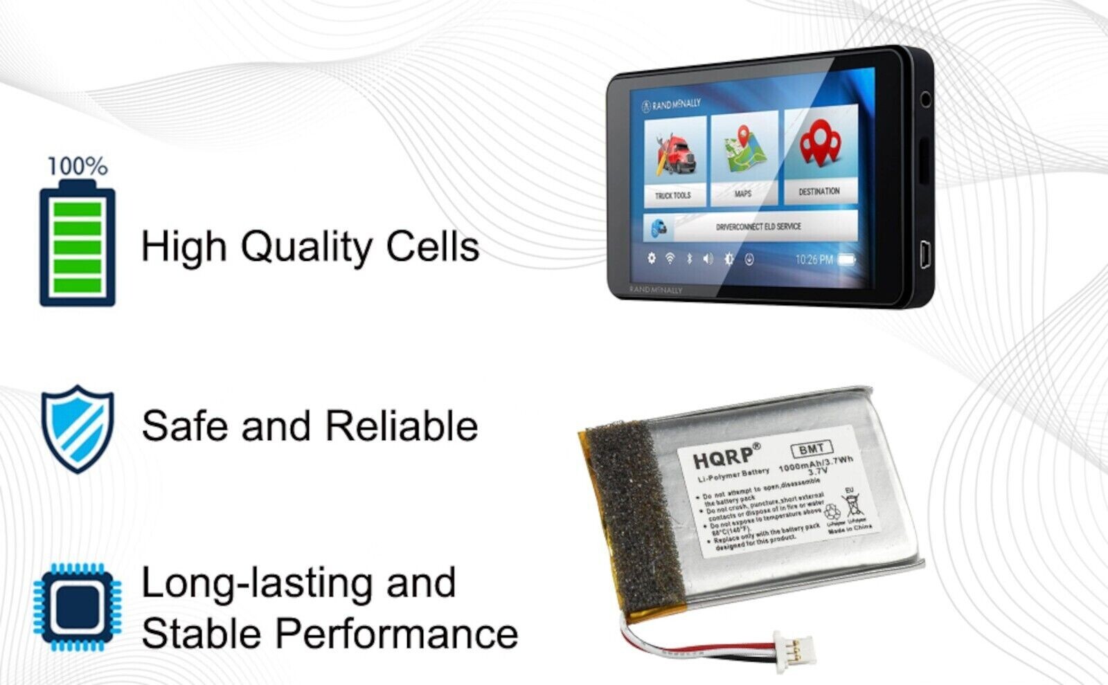 1000mAh Replacement Battery for Rand McNally TND-540 TND540 Truck GPS Navigator