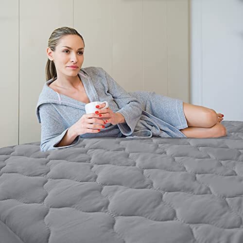 Waterproof Mattress Protector Cover Twin Size Deep Pocket Polyester Gray