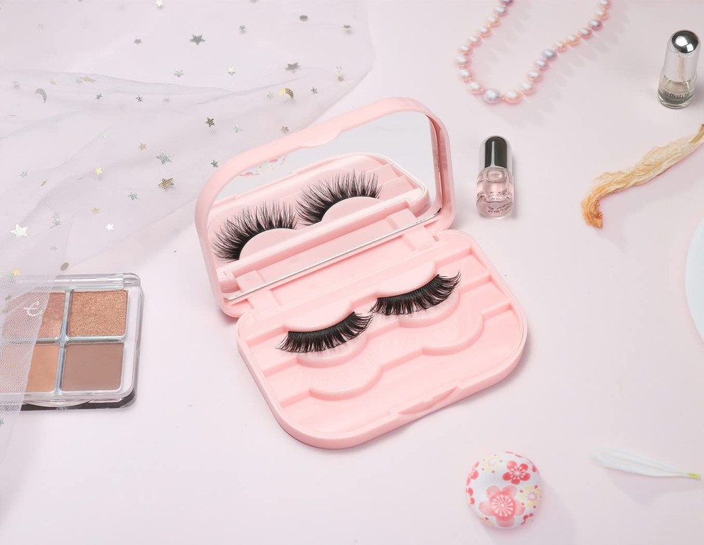 False Eyelash Case Lash Organizer Container 2 Piece Set, Light Pink