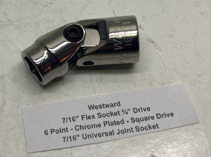 WESTWARD 7/16" Flex Socket - 3/8" Drive - 6 pt - 7/16" Universal Joint Socket