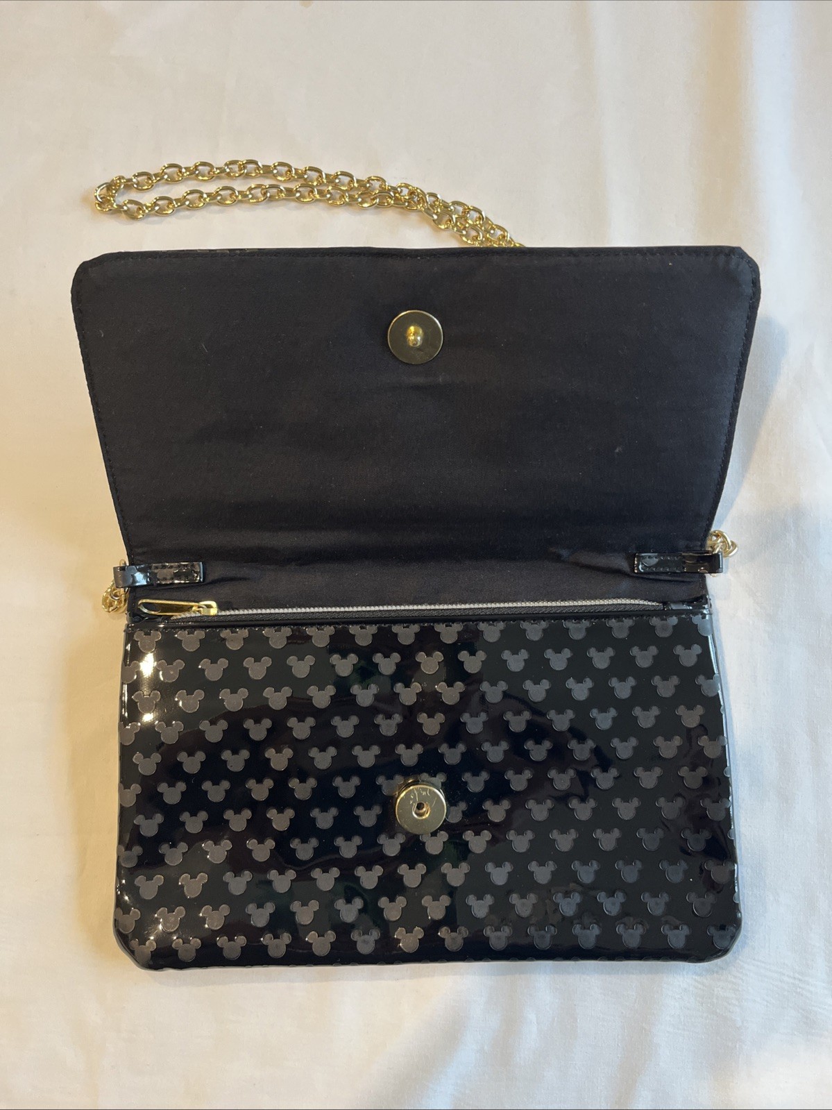 Disney Parks Crossbody Clutch Purse Mickey Mouse Faux Patent Leather Black