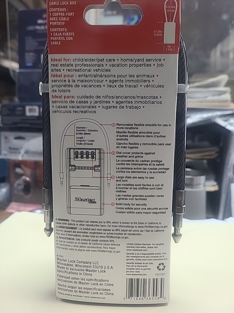 Master Lock 5482D Large Outdoor Lock Box With Removable Cable & Combination Dial