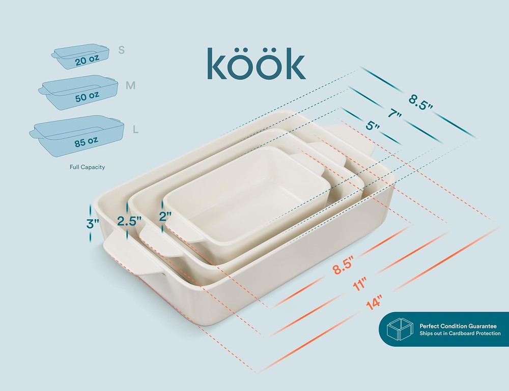Ceramic Bakeware Set, Rectangular Baking Dishes, for Casseroles, Lasagna, Cake,