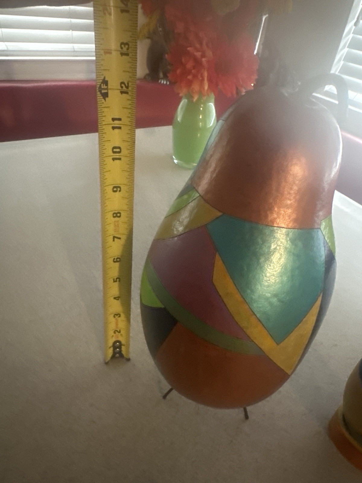 Modernist Painted Gourd Art Pair – Abstract Faces – Signed Folk Sculpture Set