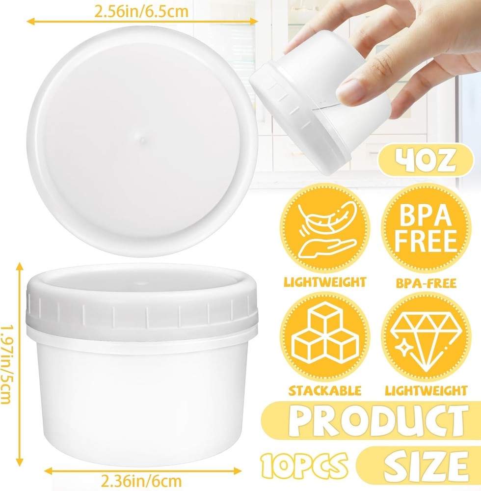 10 Pack 4oz Reusable Small Plastic Containers with Screw Lids, Clear white
