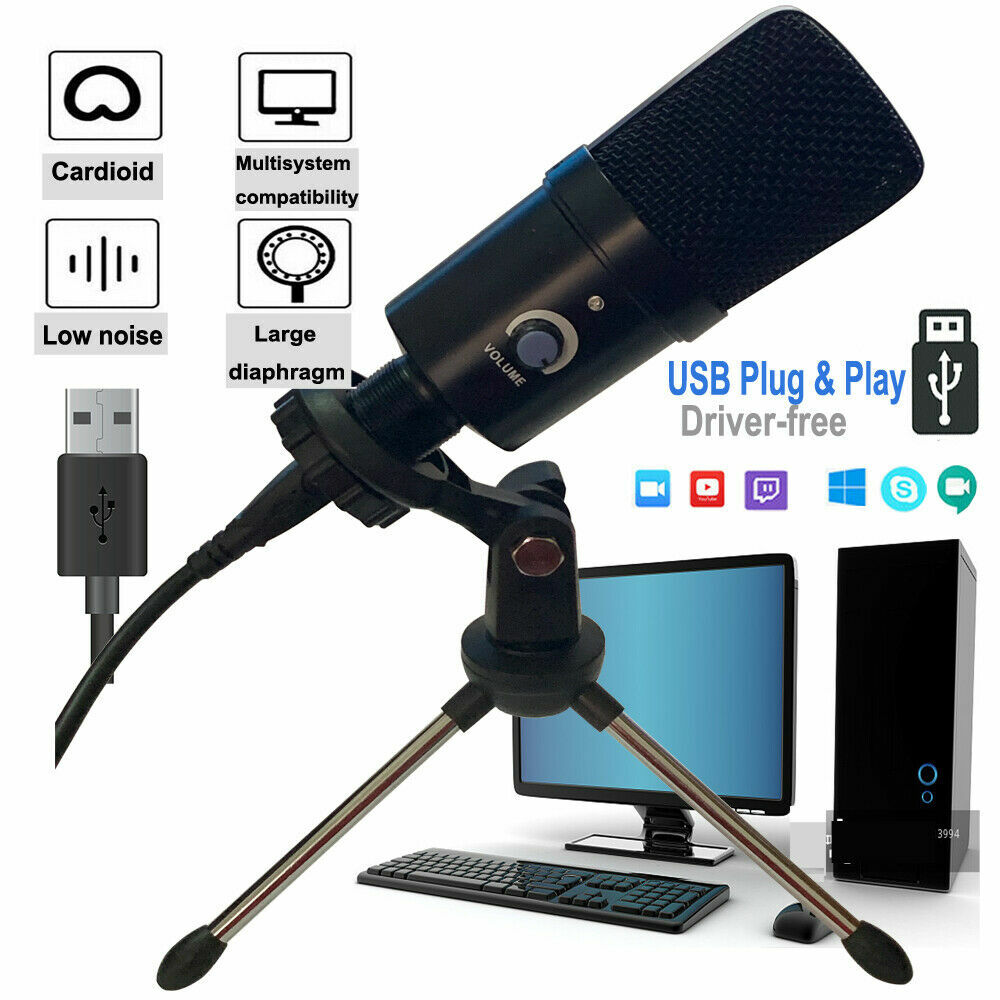 USB Recording Microphone Kit Complete Set Condenser For Computer Phone Laptop