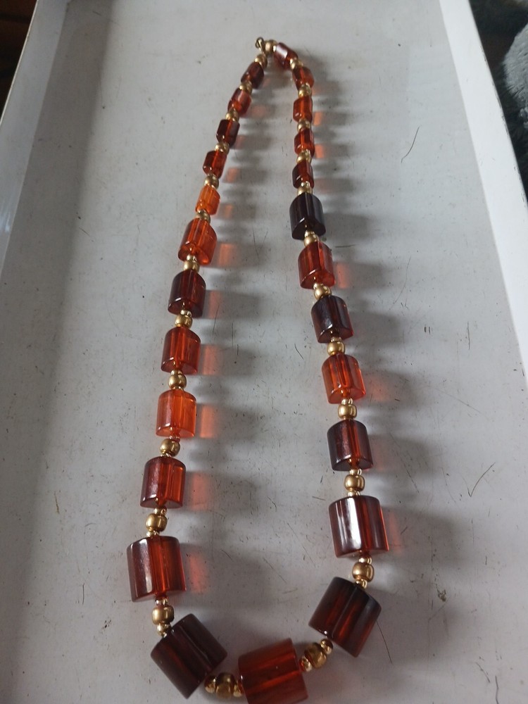 Vintage BAKELITE Rootbeer Chunky Triangular Bead Long Necklace