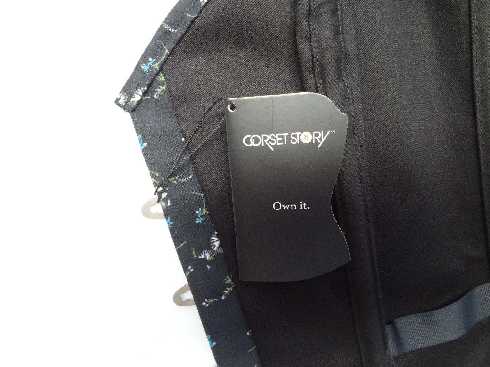 NWT Corset Story 44 Ditsy Floral Printed Overbust Spiral Steel Bone Navy Flowers