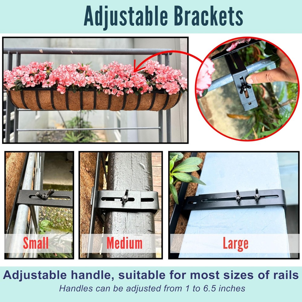 LaLaGreen Railing Planters Box (2 Pack, 30") Black Metal Large Rectangular Wi...