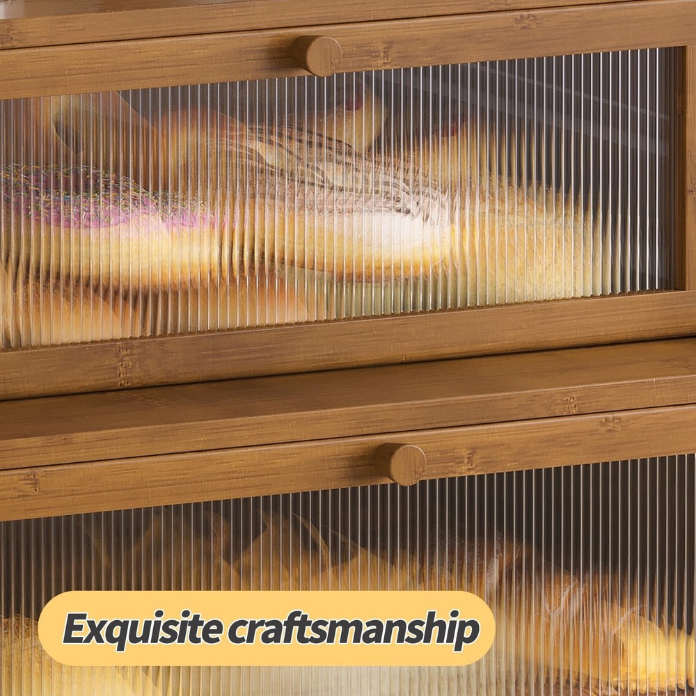 Double Layer Bamboo Bread Box for Kitchen Counter,Bread Holder,Countertop Bre...