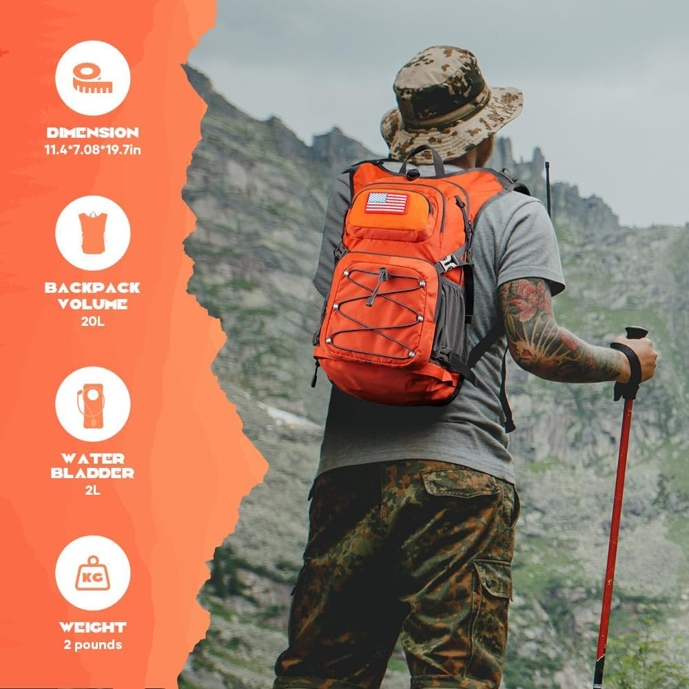 Hydration Hiking Backpack with 2L/3L Water Bladder, High Flow Bite Valve Water B