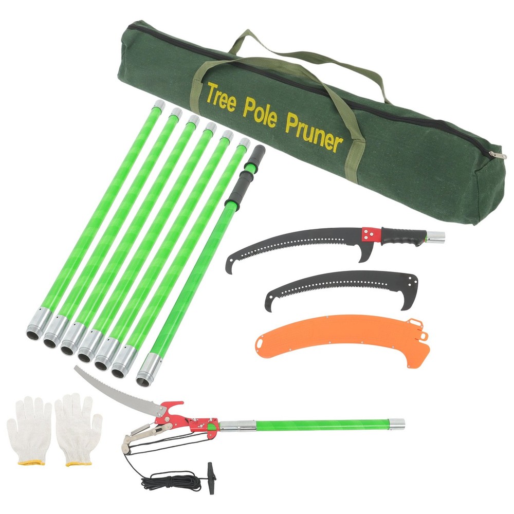 Extendable Tree Trimmer 27FT & Pole Saw Combo 8-Section Telescoping Green Pole