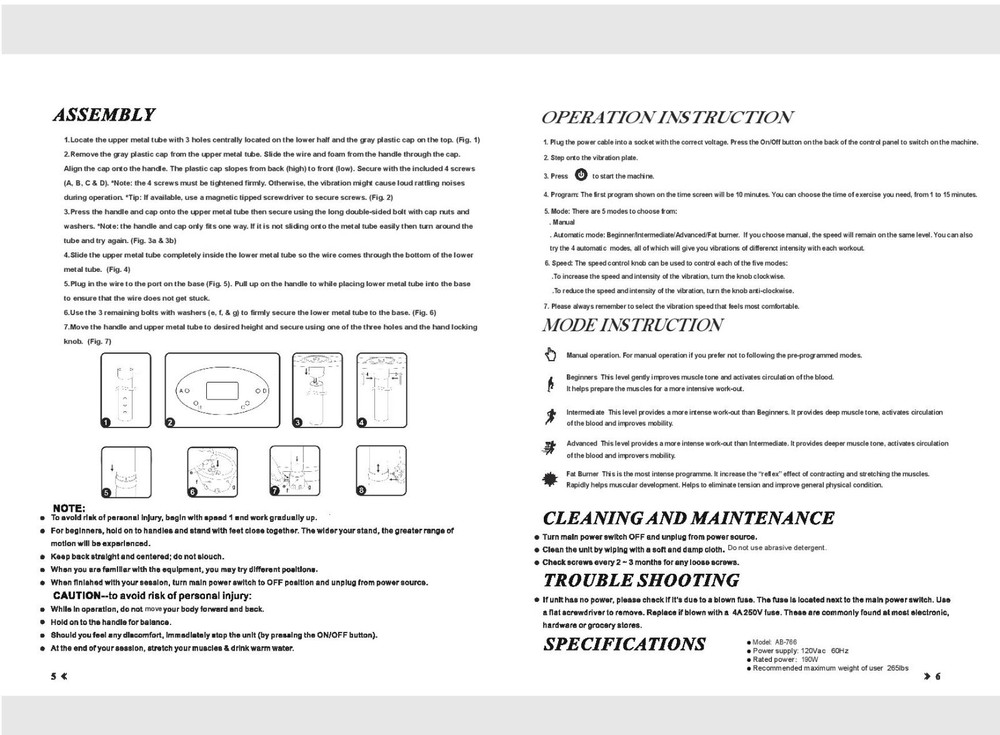 SPT AB-766: Whole Body Vibration Machine - Compact Design - 4 Auto Programs