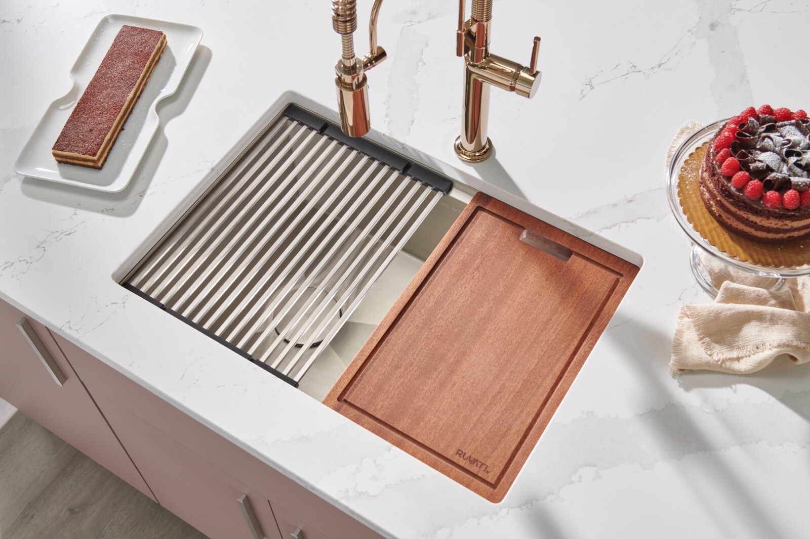 Ruvati 30" Workstation Slope Bottom Offset Drain 16 Gauge Kitchen Sink- RVH8582