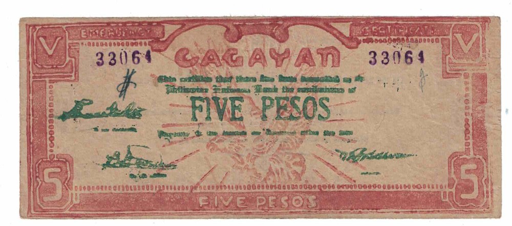 Philippines - Ca. 1942 Five Pesos Emergency Certificate (S191)
