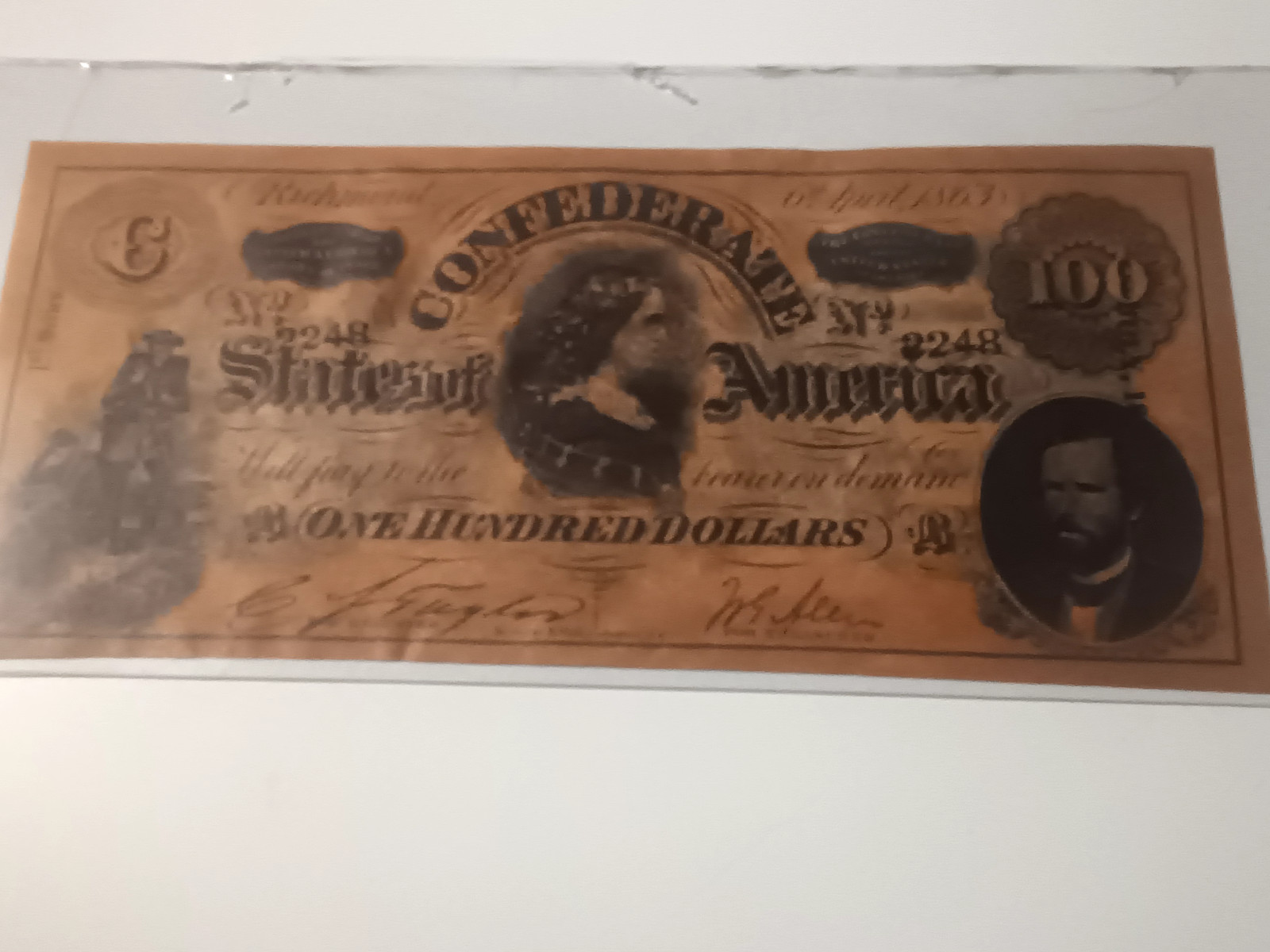 $100 1863 "Fake" Lucy Pickens Confederate currency reproduction