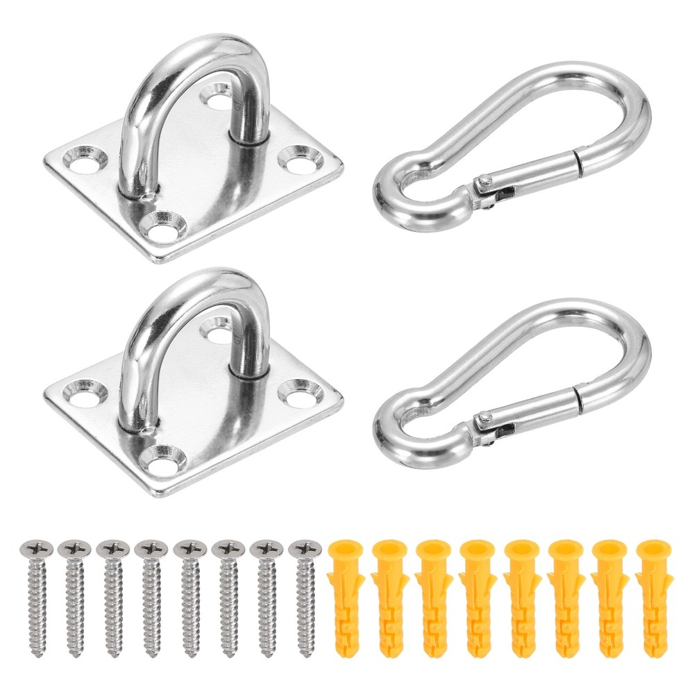 2Set M8 Eyelet Bracket Set Square Hook Plate and Hook, Silver