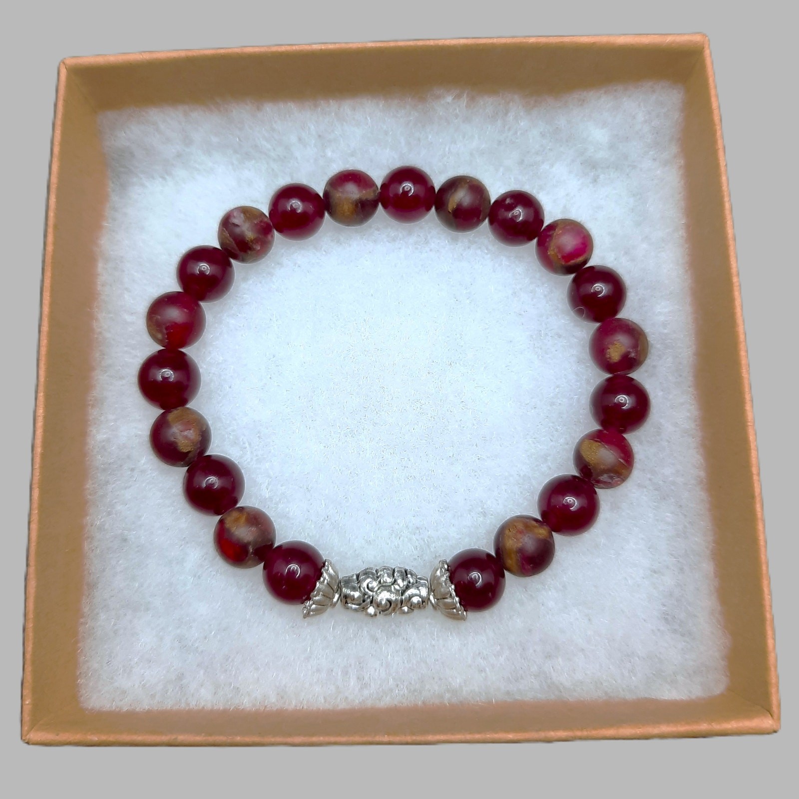 Red Jasper 8mm Beaded Bracelet with Tibetan Silver, New