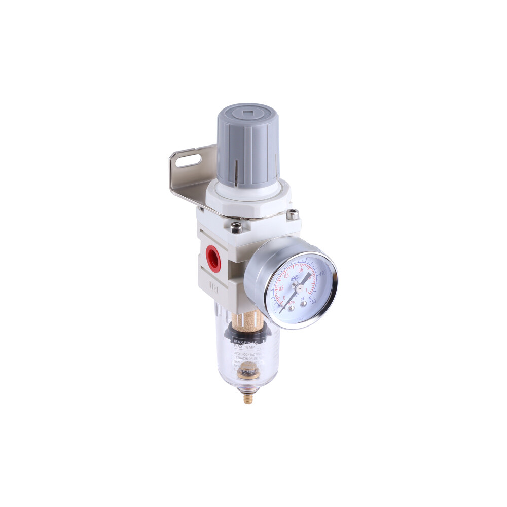 1/4" NPT Compressed Air Filter Regulator Combo Piggyback Semi auto Drain