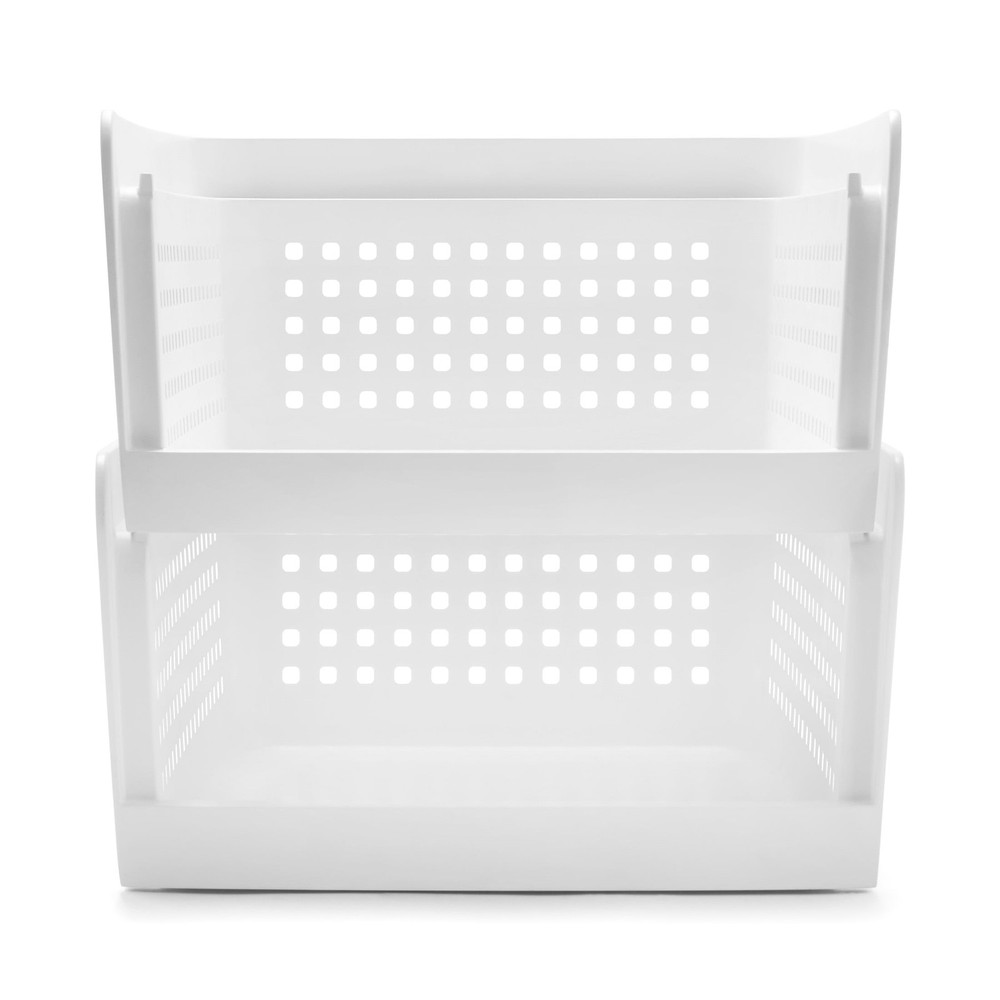 Open-Front White Plastic Stackable Closet Storage Organizer Bin W/ Breathable