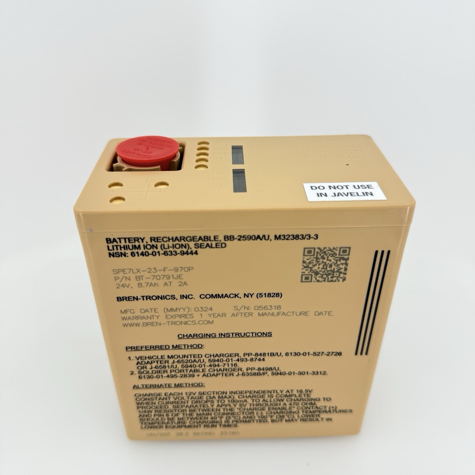 Bren-Tronics BB-2590A/U 7.5 Ah, Rechargeable Lithium-Ion Battery, 251 Wh