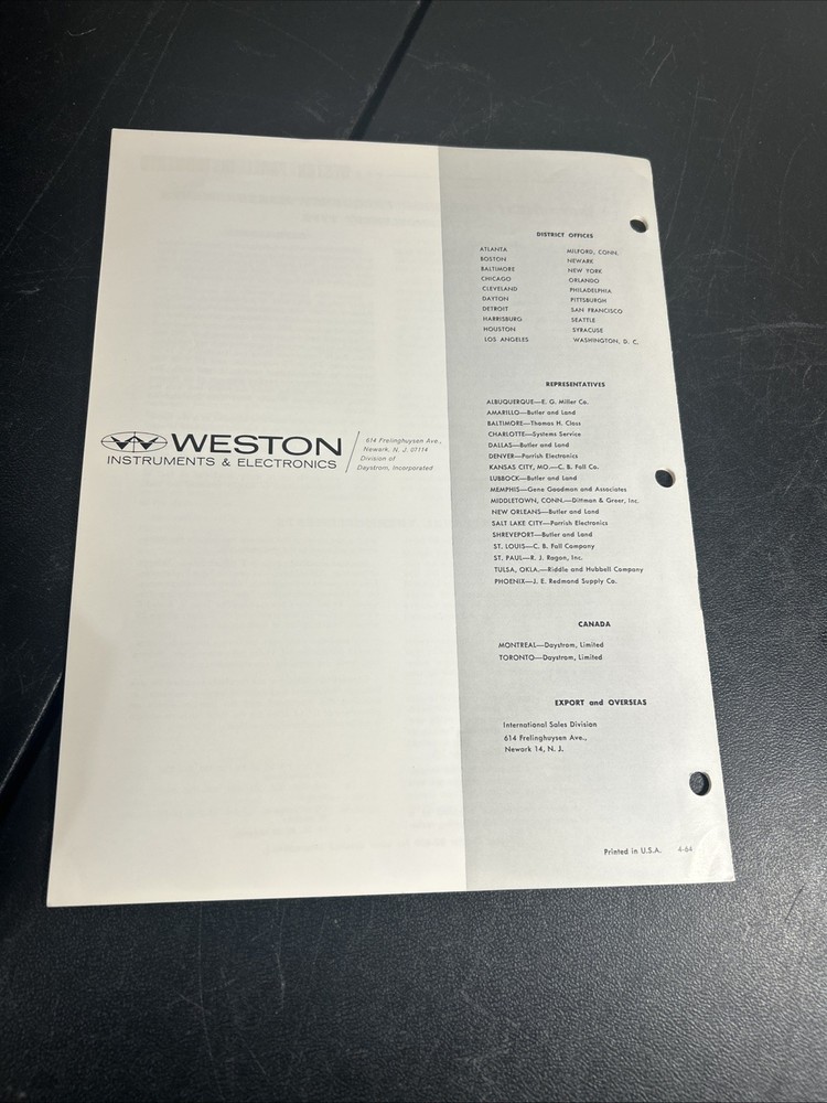Weston Panel Instruments 641, 741, 861, 961 Groups D-C A-C