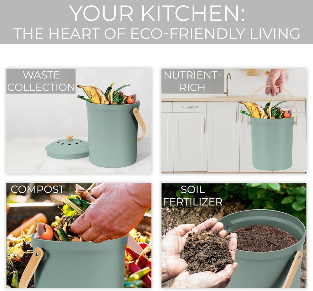 Beautiful Kitchen Compost Bin with Smell Proof Lid - Rust Proof and Odorless Com