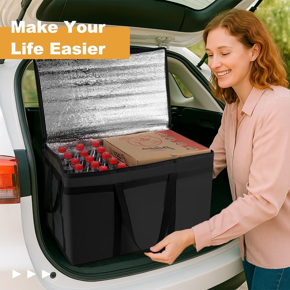 Insulated Food Delivery Bag Reusable Thermal Cooler Grocery Bags for Caterin...
