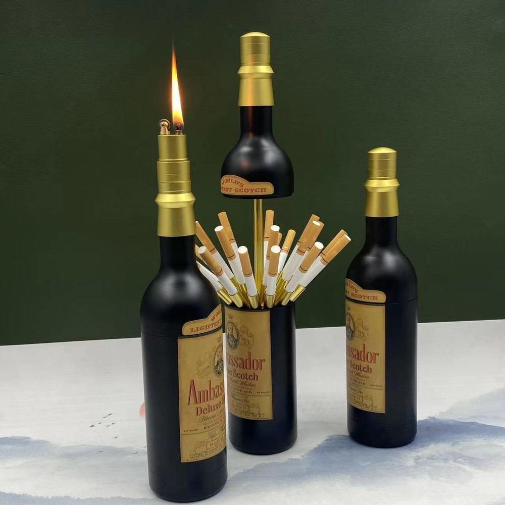 Pop up  Wine Bottle Cigarette Dispenser Case + Lighter Hold 20PCS Cigarette Box