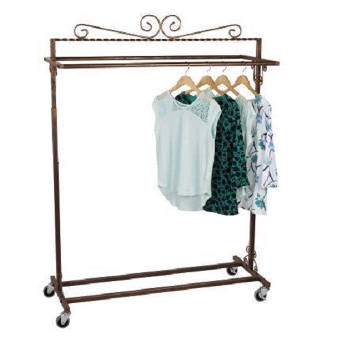 Clothing Rack Boutique Double Bar Rail Rolling Salesman Retail Bronze 48 72" H