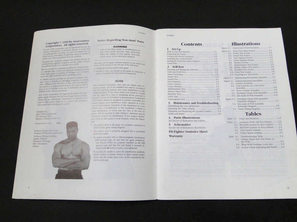 Vintage 1990 Atari: Pit-Fighter Arcade Operator's Manual
