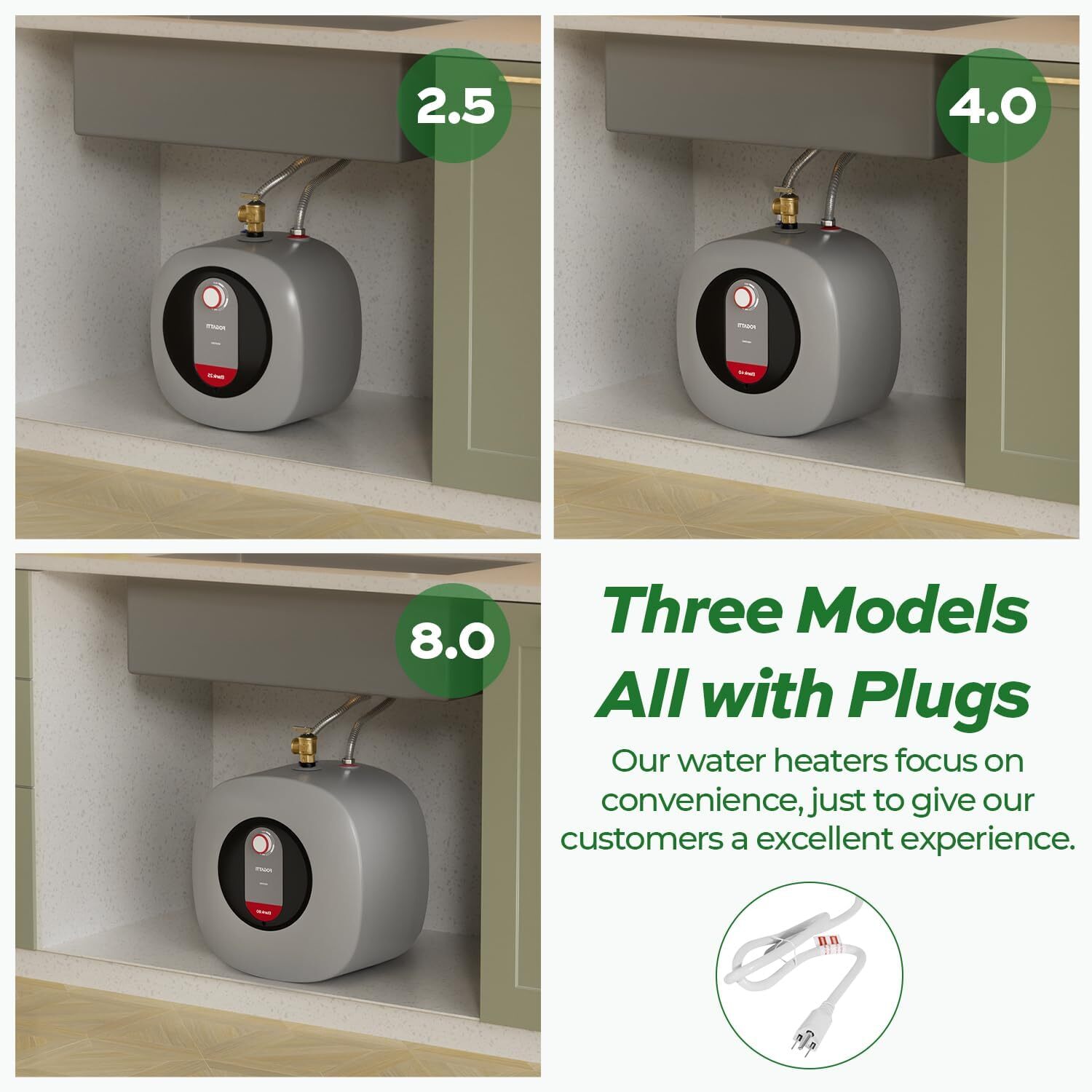FOGATTI 2.5 Gallon Electric Mini Tank Hot Water Heater Shower Compact Storage