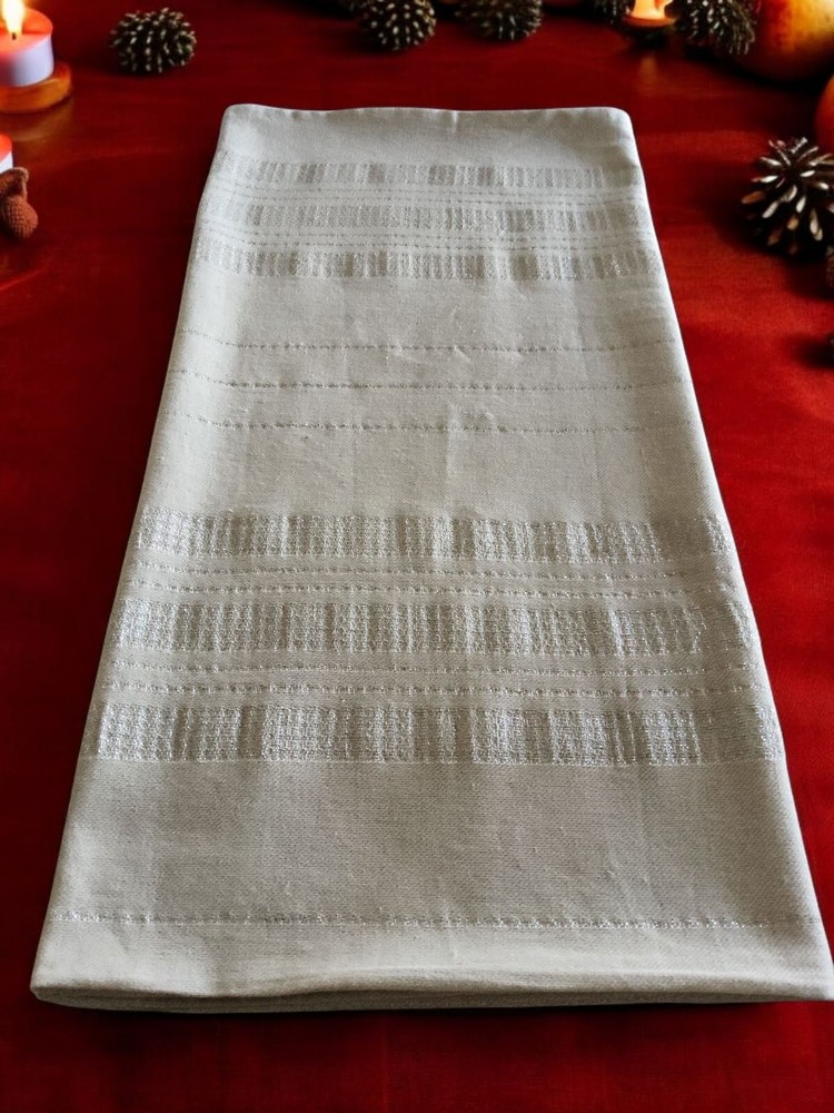 Domain Linen-Look Tablecloth-Beige with Silver Embrodered Threading-Square