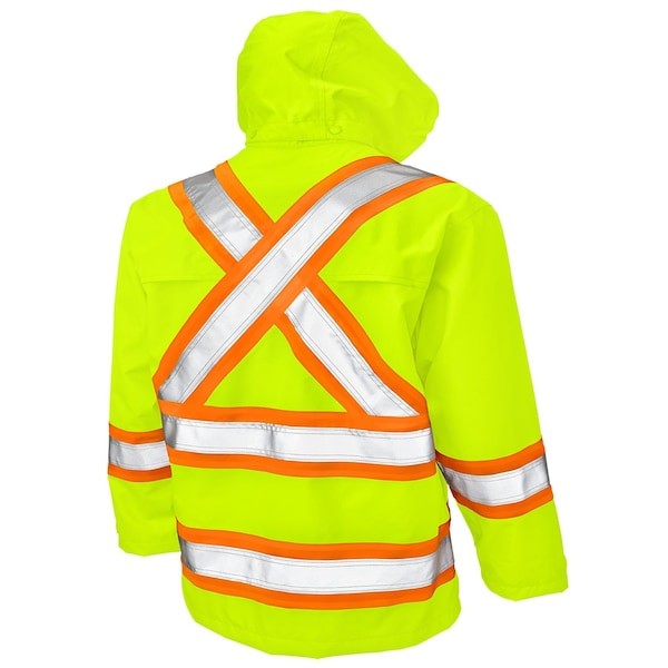 Tough Duck S37221 Rain Jacket, Polyester, Polyurethane, Class 3 Type R, Green,