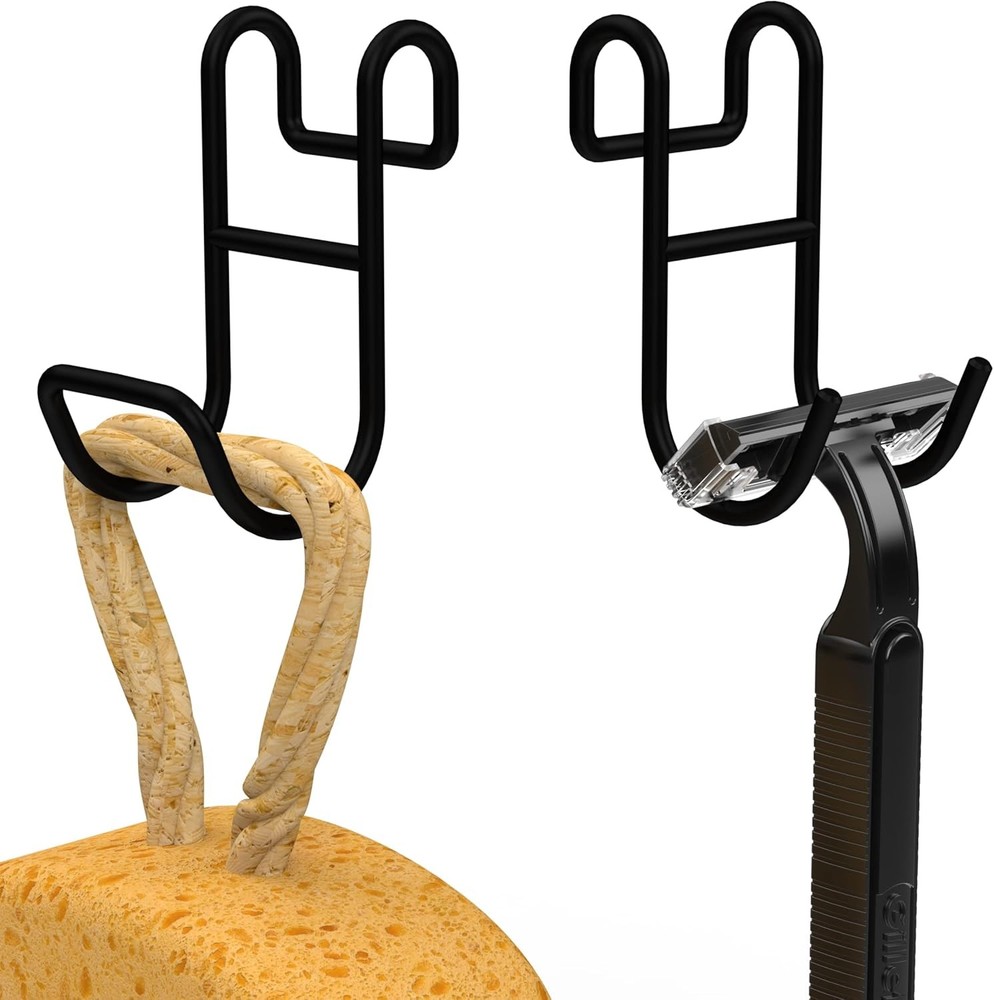 Black Shower Caddy with Hooks - 2 Pack 1 Closed 1 Open Hooks,