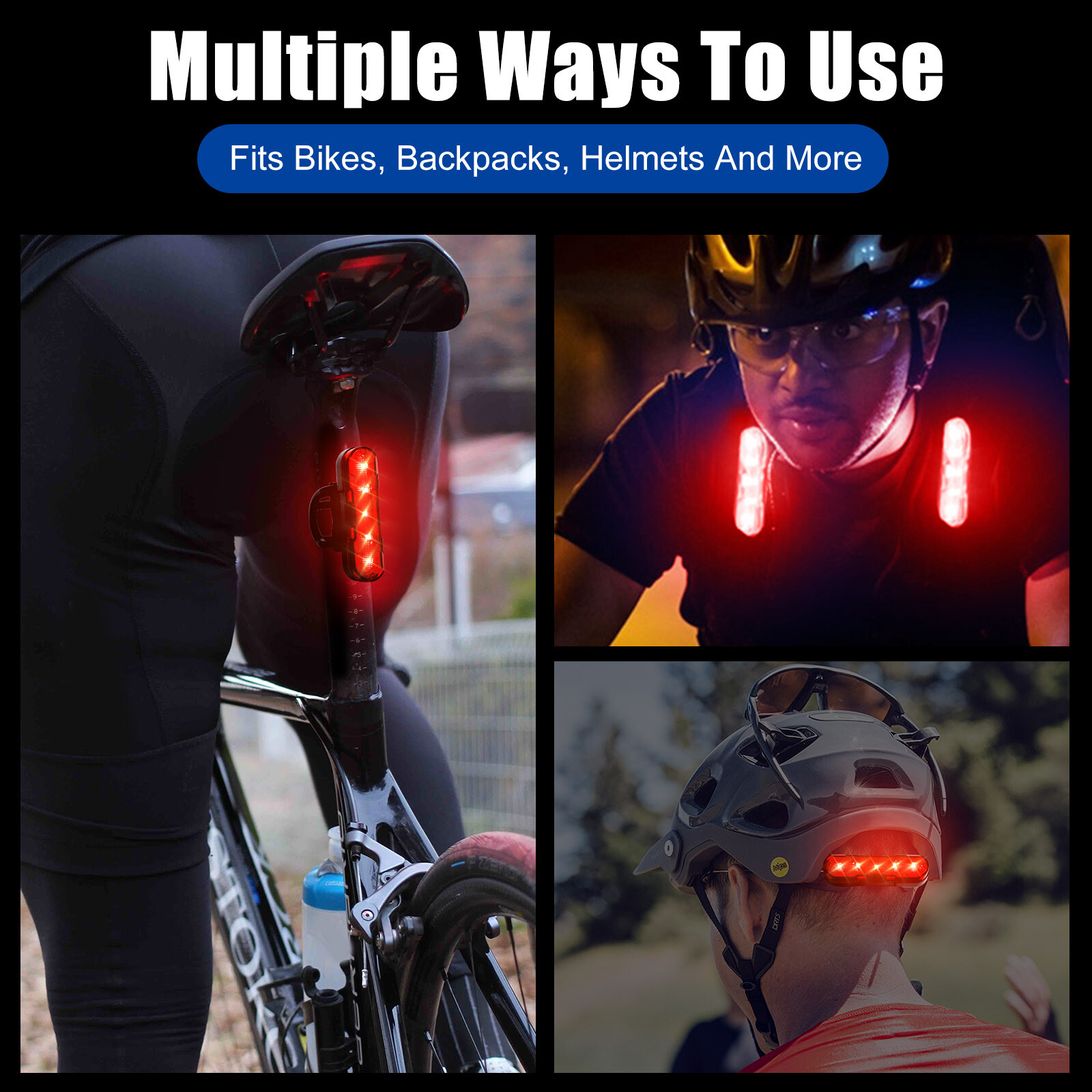 2x USB Rechargeable LED Bike Tail Light Bicycle Safety Cycling Warning Rear Lamp