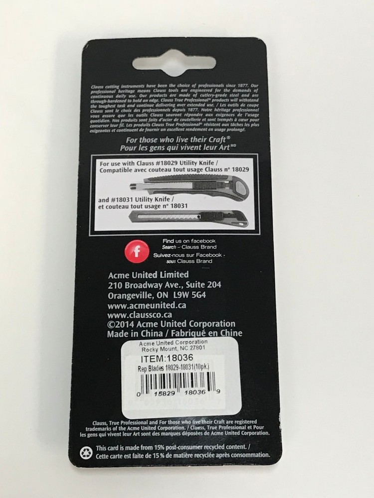 Class Utility Knife Replacement Snap Blades, 10 Pack (18036)