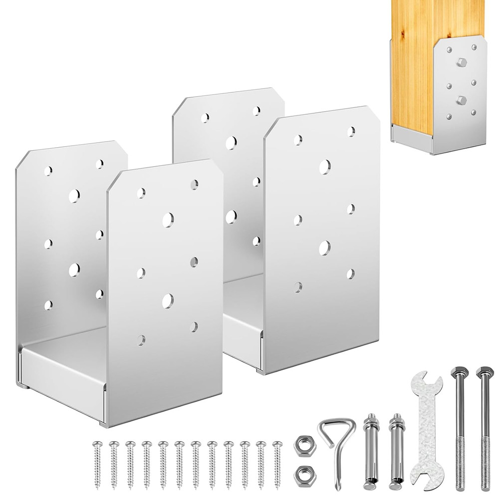 4"X 4" Post Base, 2Pcs Stainless Steel Adjustable Post Anchor Bracket (Internal