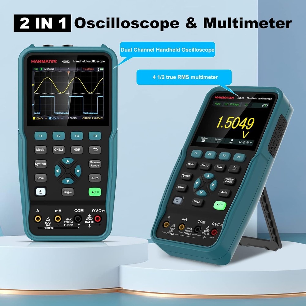 Mini Digital Oscilloscope with 2 Channels and Cursor Measurement Functionality