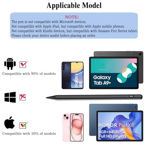 Stylus Pen for Android, POM Tip Tablet Pencil for iOS/Android,Rechargeable