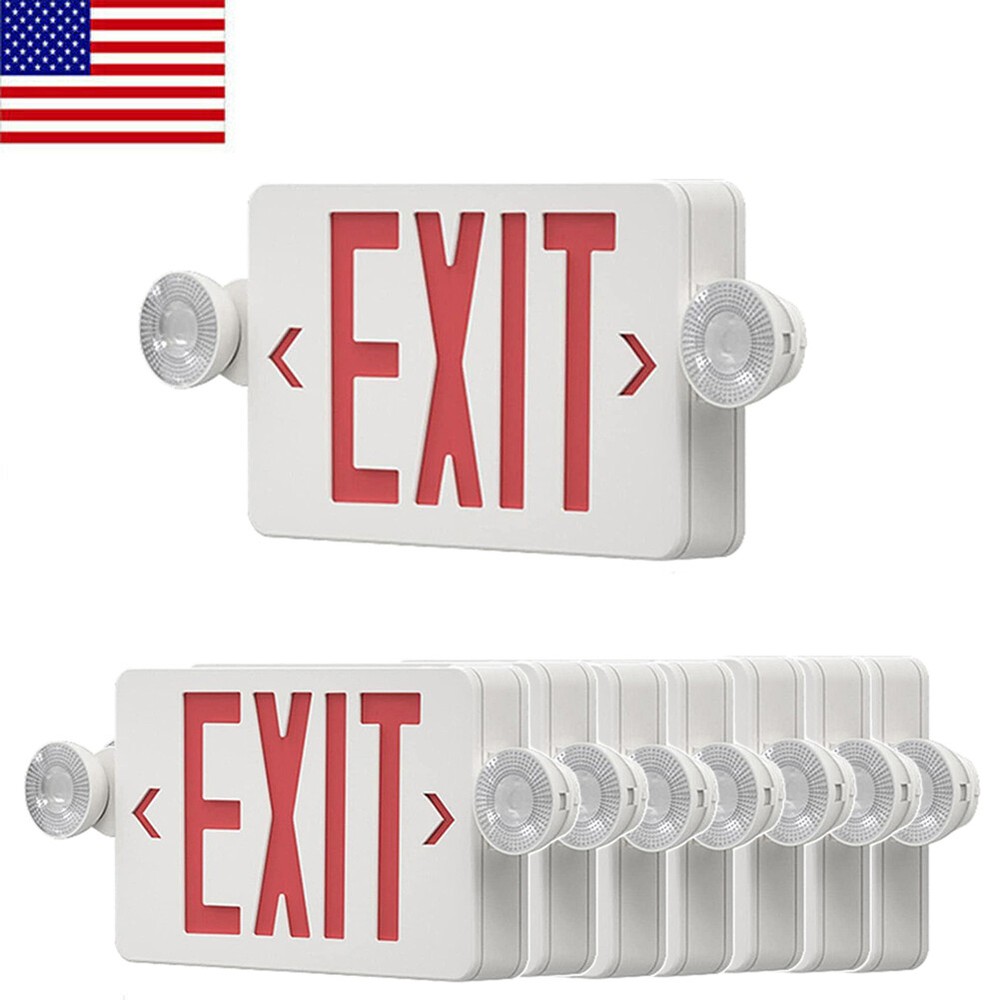 8Pack LED Exit Sign Emergency Light–Hi Output Compact Combo Red Fire UL listed